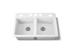 KOHLER K-5846-5U Brookfield 33" undermount double-bowl kitchen sink, white