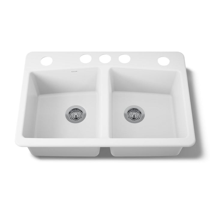 KOHLER K-5846-5U Brookfield 33" undermount double-bowl kitchen sink, white - view 4