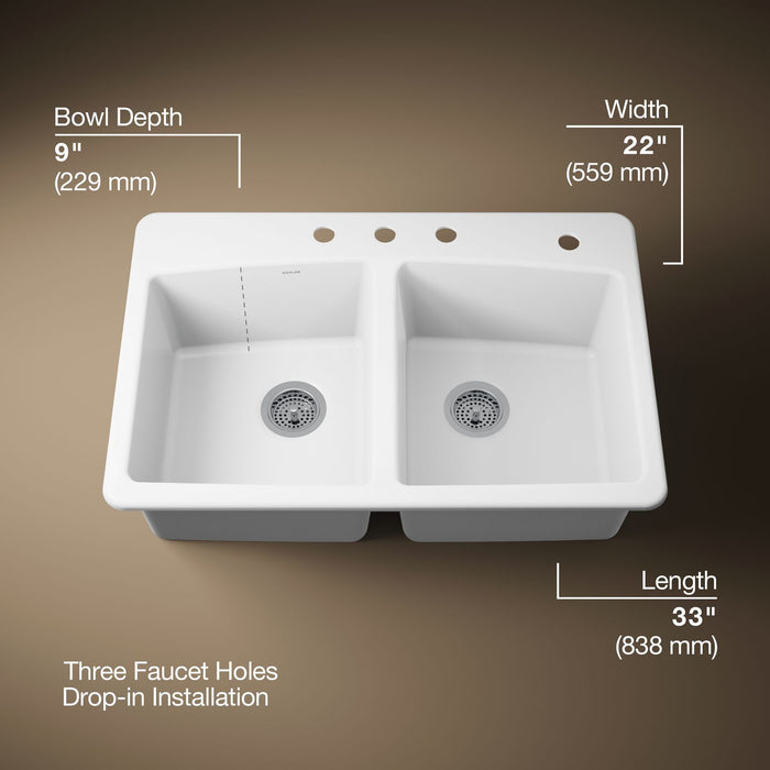 KOHLER K-5846-4 Brookfield 33" top-mount double-bowl kitchen sink