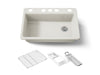 KOHLER K-5871-5UA3 Riverby 33" undermount single-bowl workstation kitchen sink, biscuit