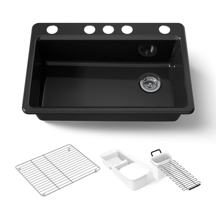 KOHLER K-5871-5UA3 Riverby 33" undermount single-bowl workstation kitchen sink, black black - view 5