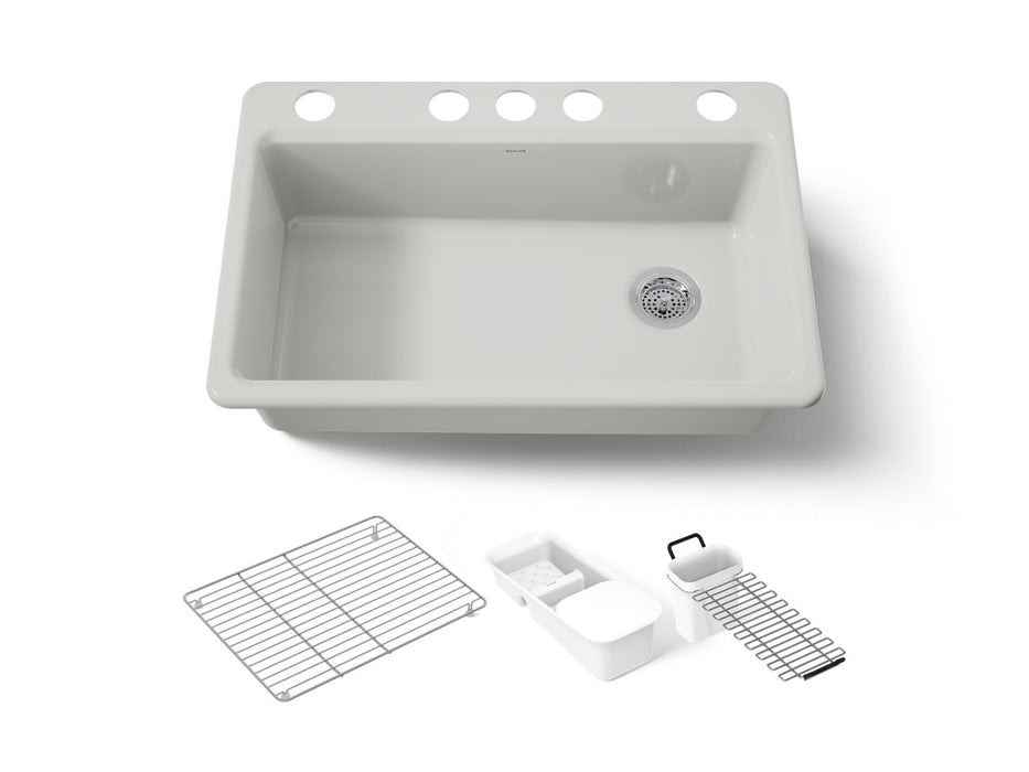 KOHLER K-5871-5UA3 Riverby 33" undermount single-bowl workstation kitchen sink, sea salt