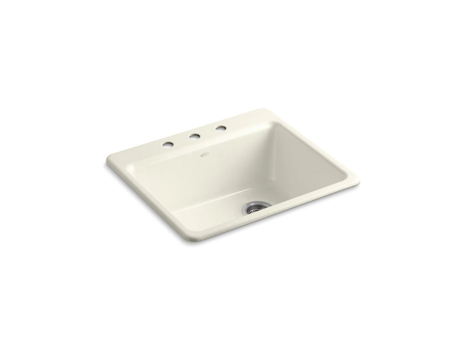 KOHLER K-5872-3A1 Riverby 25" top-mount single-bowl kitchen sink, biscuit