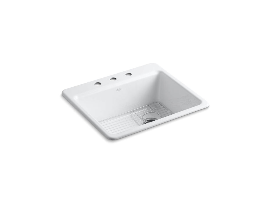 KOHLER K-5872-3A1 Riverby 25" top-mount single-bowl kitchen sink, white