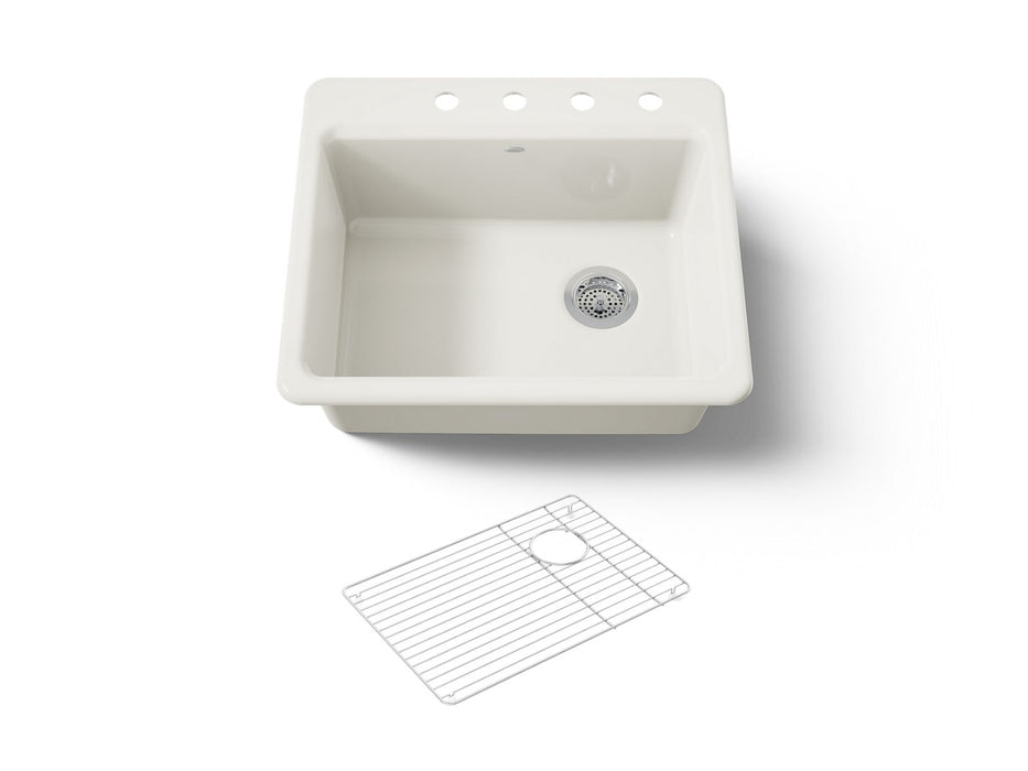KOHLER K-5872-4A1 Riverby 25" top-mount single-bowl kitchen sink, biscuit