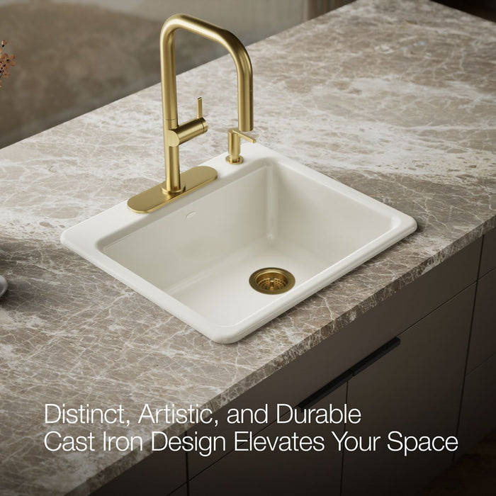 KOHLER K-5872-4A1 Riverby 25" top-mount single-bowl kitchen sink, biscuit - view 4