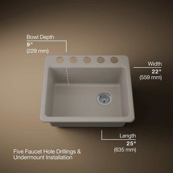 KOHLER K-5872-5UA1 Riverby 25" undermount single-bowl kitchen sink