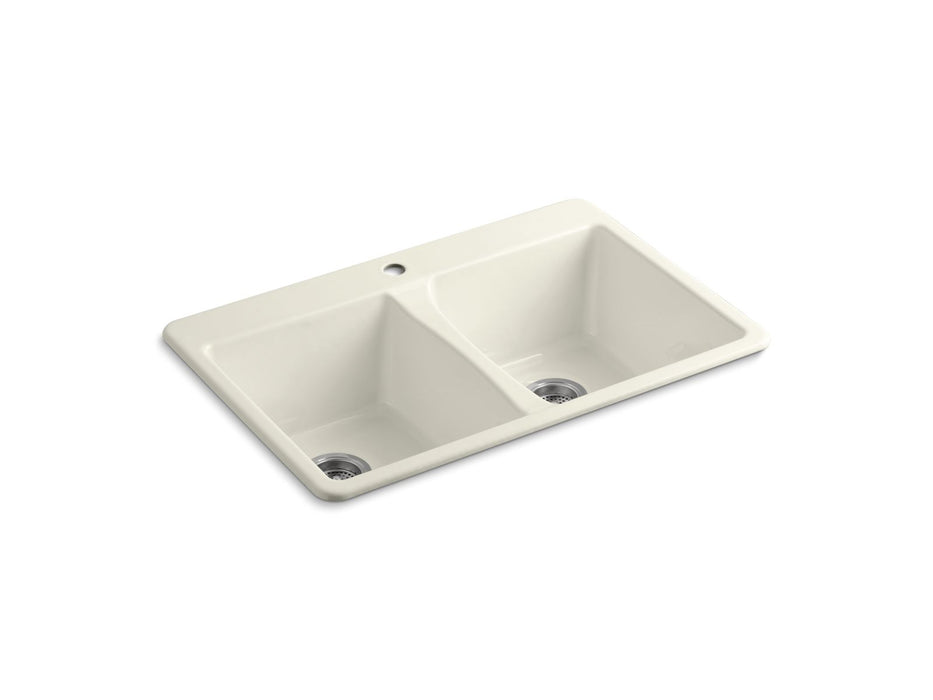 KOHLER K-5873-1 Deerfield 33" top-mount double-bowl kitchen sink, biscuit