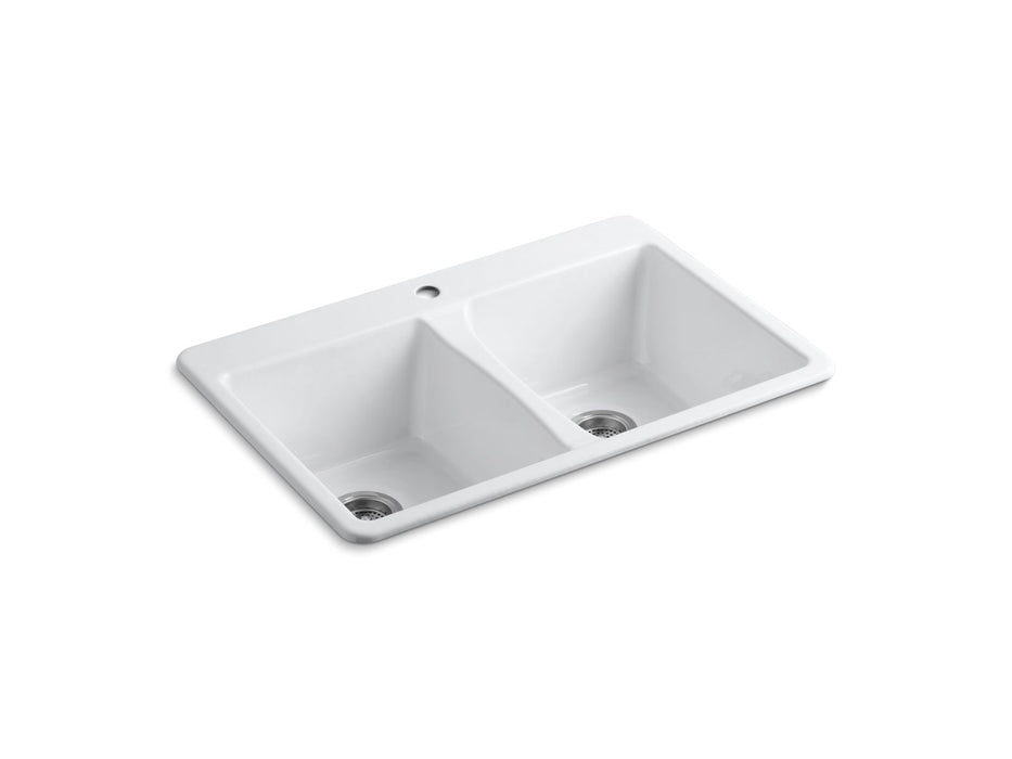 KOHLER K-5873-1 Deerfield 33" top-mount double-bowl kitchen sink, white