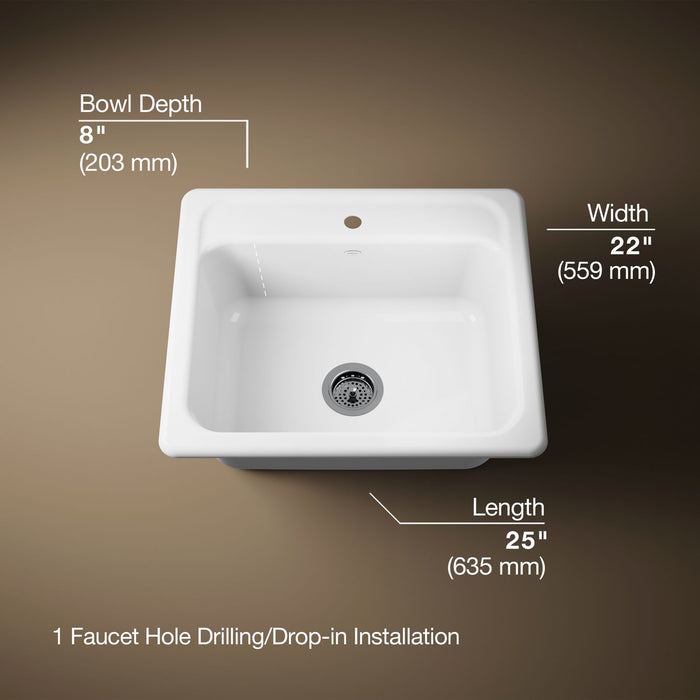 KOHLER K-5964-1 Mayfield 25" top-mount single-bowl kitchen sink
