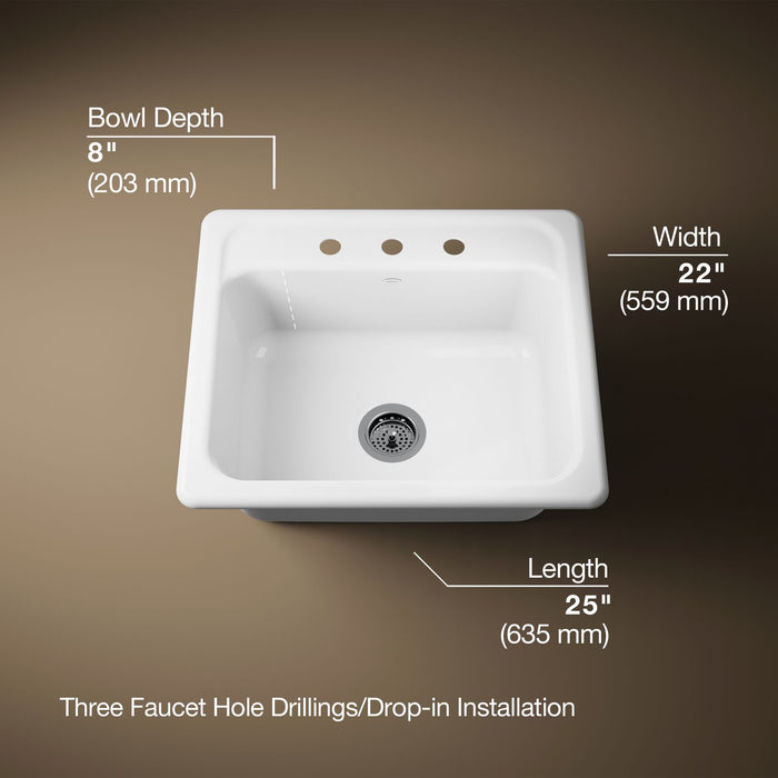 KOHLER K-5964-3 Mayfield 25" top-mount single-bowl kitchen sink