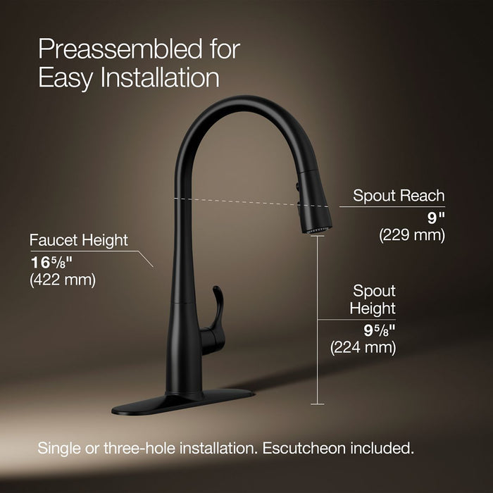 KOHLER KOHLER K-596 Simplice Pull-down kitchen sink faucet with three-function sprayhead