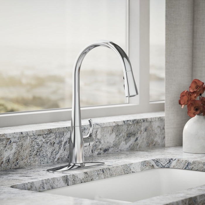 KOHLER KOHLER K-596 Simplice Pull-down kitchen sink faucet with three-function sprayhead