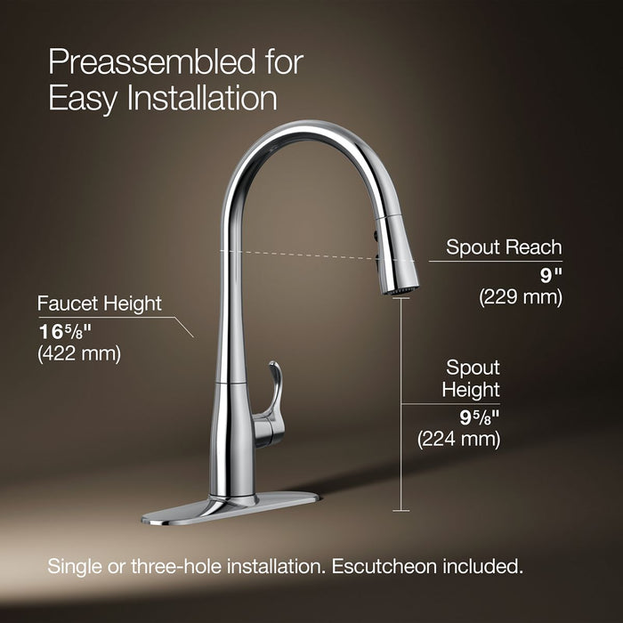 KOHLER KOHLER K-596 Simplice Pull-down kitchen sink faucet with three-function sprayhead