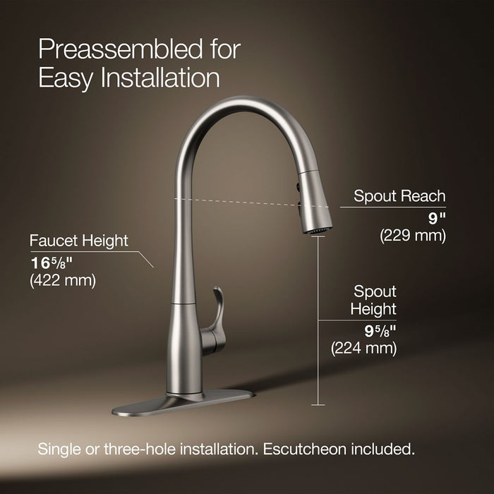 KOHLER K-596 Simplice Pull-down kitchen sink faucet with three-function sprayhead