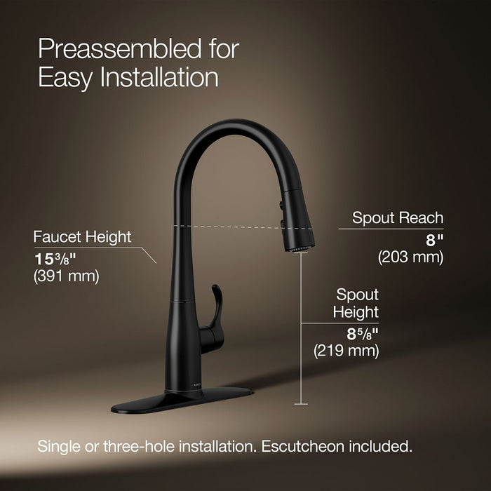 KOHLER Simplice Compact pull-down kitchen sink faucet with three-function sprayhead