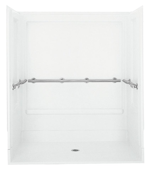 Sterling 62060103 OC-S-6 OC-S-633 63-1/4" x 39-3/8" Vikrell® Roll-in Shower with Grab Bars, Center Drain, white