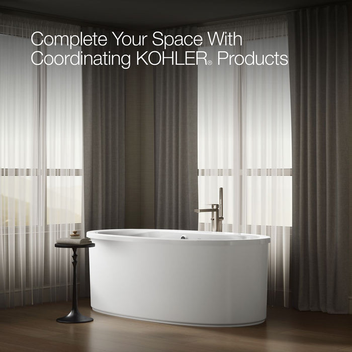 Kohler Sunstruck 65-1/2" x 35-1/2" freestanding bath with Bask heated surface and straight shroud