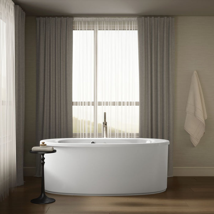 Kohler Sunstruck 65-1/2" x 35-1/2" freestanding bath with Bask heated surface and straight shroud