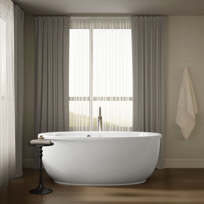 Kohler Sunstruck 65-1/2" x 35-1/2" oval freestanding bath with Bask heated surface and fluted shroud