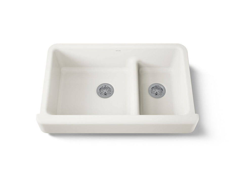 KOHLER K-6426 Whitehaven Smart Divide 35-1/2" undermount double-bowl farmhouse kitchen sink with short apron