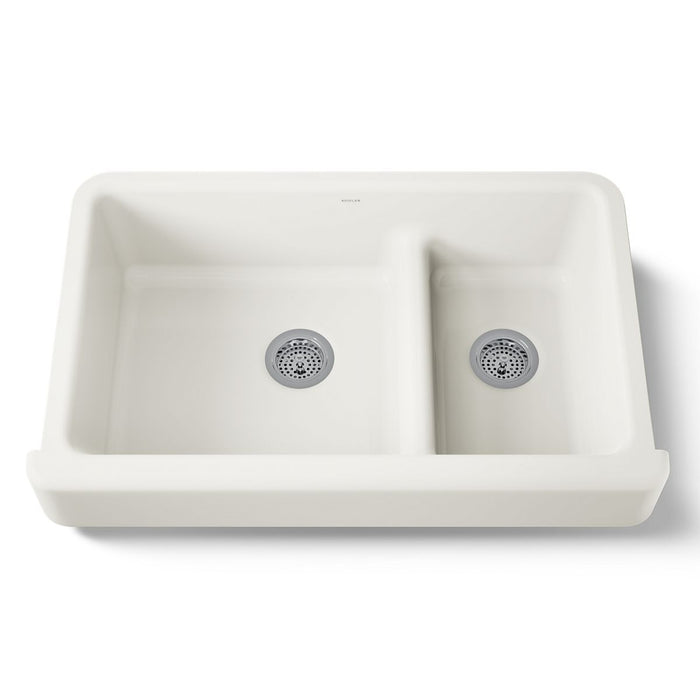 KOHLER K-6426 Whitehaven Smart Divide 35-1/2" undermount double-bowl farmhouse kitchen sink with short apron