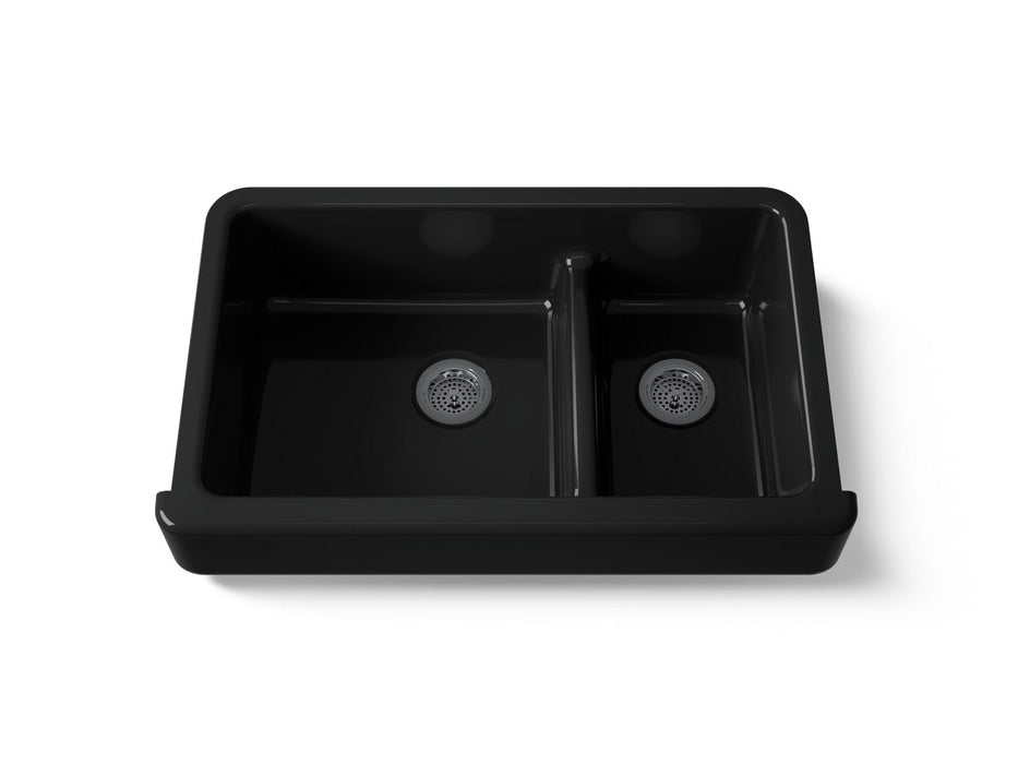 KOHLER K-6426 Whitehaven Smart Divide 35-1/2" undermount double-bowl farmhouse kitchen sink with short apron