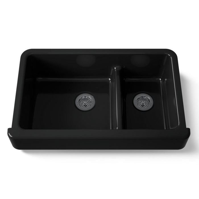 KOHLER K-6426 Whitehaven Smart Divide 35-1/2" undermount double-bowl farmhouse kitchen sink with short apron
