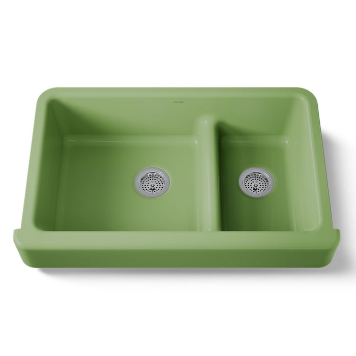 KOHLER K-6426 Whitehaven Smart Divide 35-1/2" undermount double-bowl farmhouse kitchen sink with short apron, fresh green...