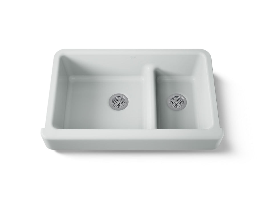 KOHLER K-6426 Whitehaven Smart Divide 35-1/2" undermount double-bowl farmhouse kitchen sink with short apron