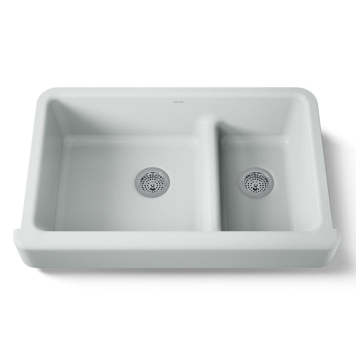 KOHLER K-6426 Whitehaven Smart Divide 35-1/2" undermount double-bowl farmhouse kitchen sink with short apron