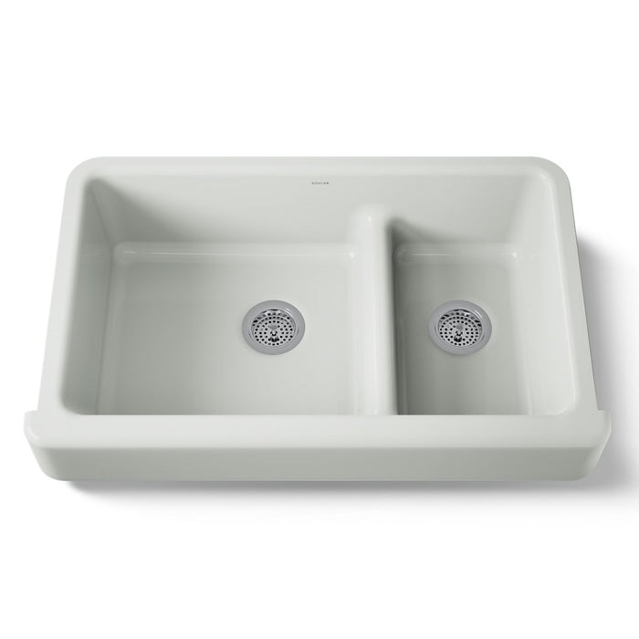KOHLER K-6426 Whitehaven Smart Divide 35-1/2" undermount double-bowl farmhouse kitchen sink with short apron