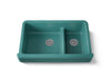 KOHLER Whitehaven Smart Divide 35-1/2" undermount double-bowl farmhouse kitchen sink with short apron