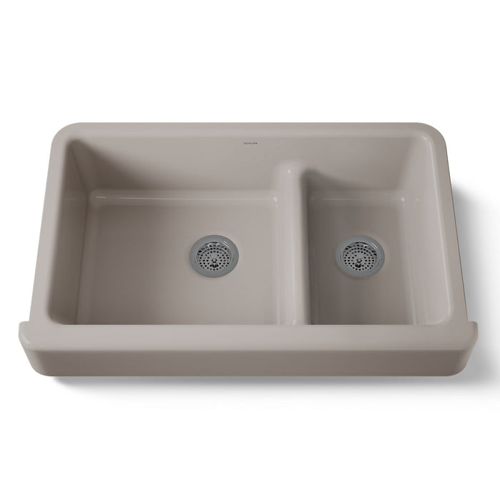 KOHLER K-6426 Whitehaven Smart Divide 35-1/2" undermount double-bowl farmhouse kitchen sink with short apron