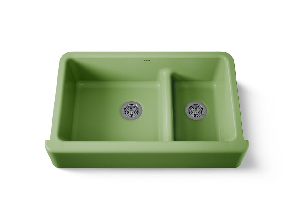 KOHLER K-6427 Whitehaven Smart Divide 35-3/4" undermount double-bowl farmhouse kitchen sink, fresh green
