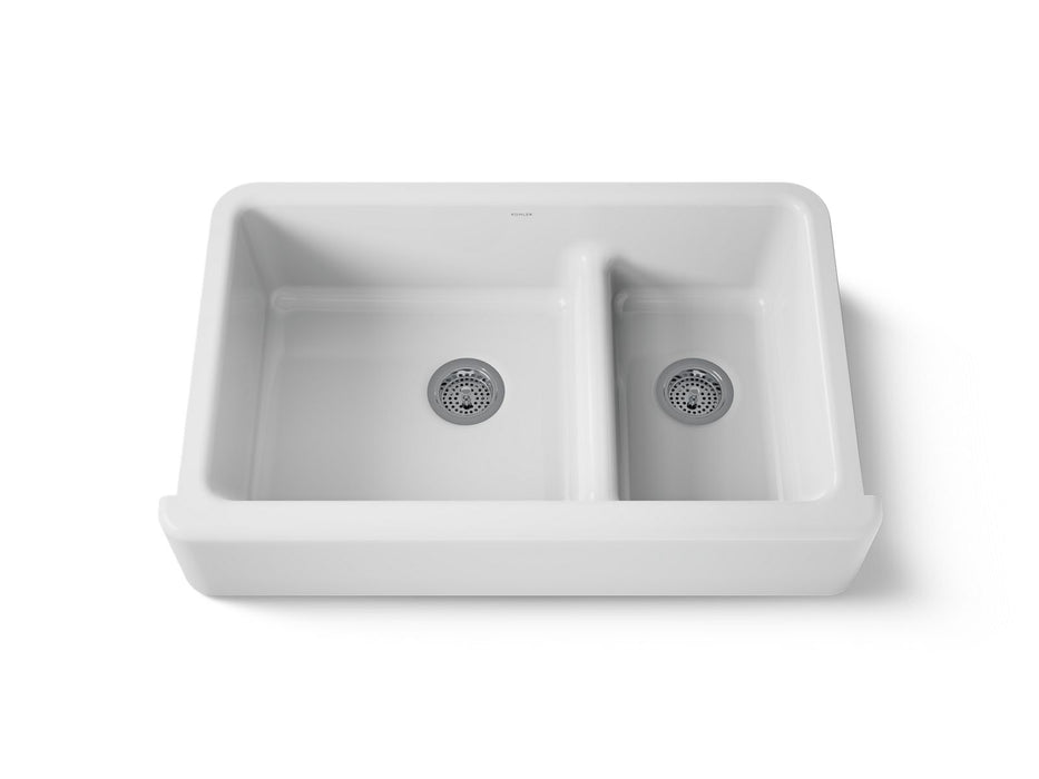 KOHLER Whitehaven Smart Divide 35-3/4" undermount double-bowl farmhouse kitchen sink