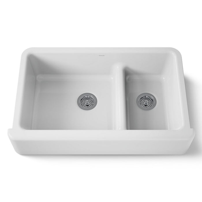 KOHLER Whitehaven Smart Divide 35-3/4" undermount double-bowl farmhouse kitchen sink