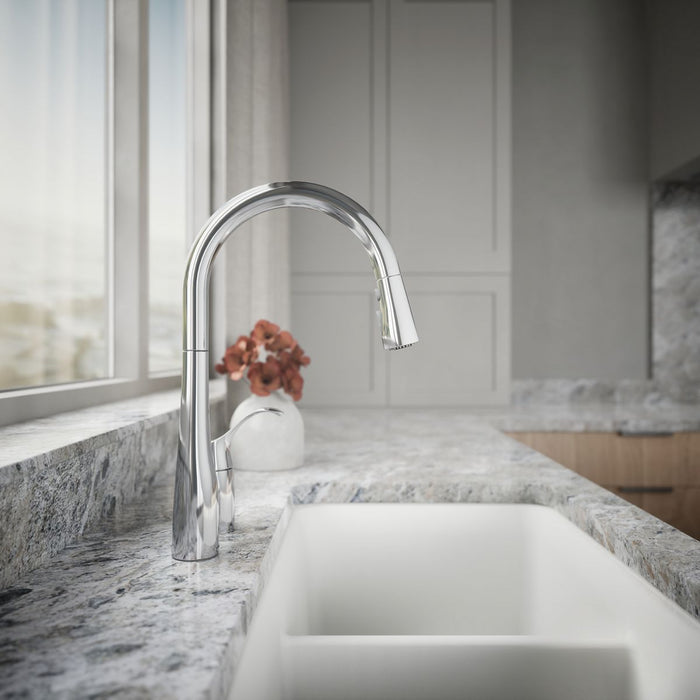 KOHLER Simplice Pull-down kitchen sink faucet with three-function sprayhead