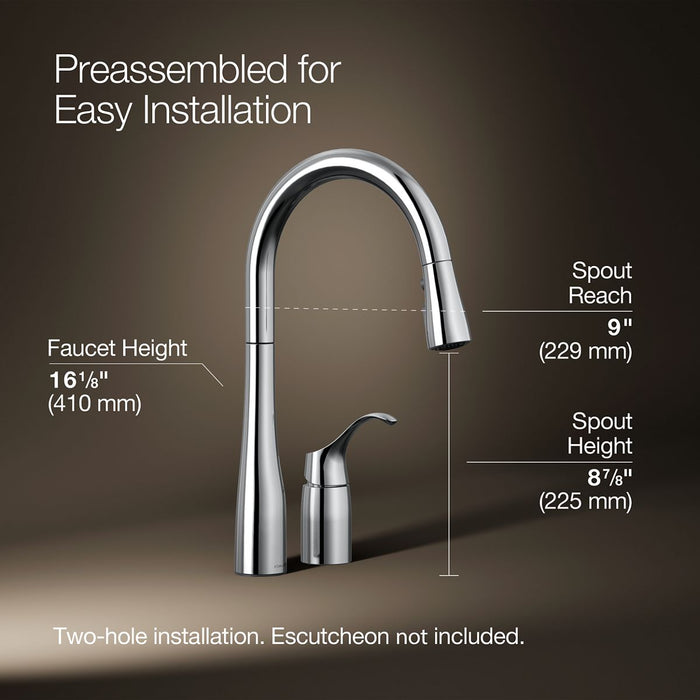 KOHLER Simplice Pull-down kitchen sink faucet with three-function sprayhead