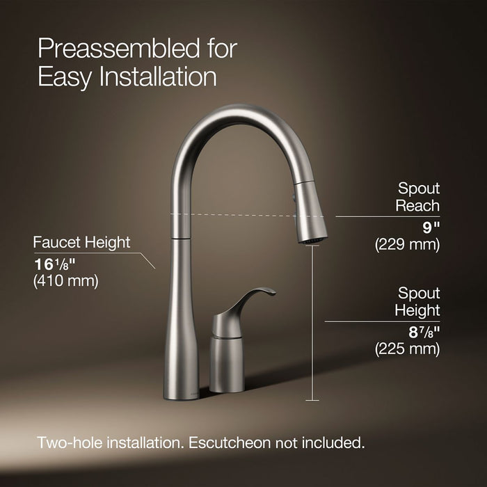 KOHLER Simplice Pull-down kitchen sink faucet with three-function sprayhead