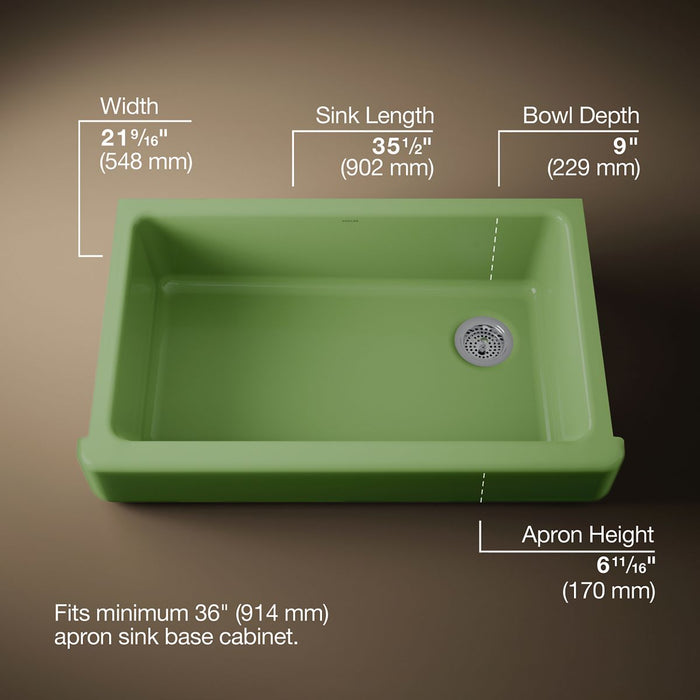 KOHLER K-6488 Whitehaven 35-1/2" undermount single-bowl farmhouse kitchen sink