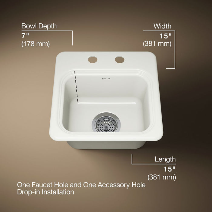 KOHLER K-6579-2 Northland 15" top-mount single-bowl bar sink, biscuit - view 5