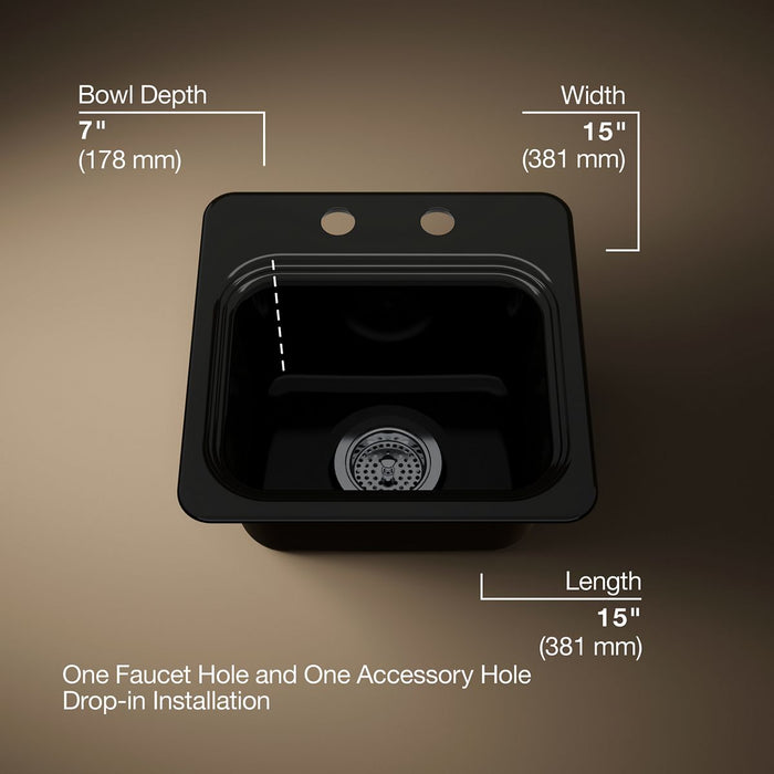 KOHLER K-6579-2 Northland 15" top-mount single-bowl bar sink, black black - view 5