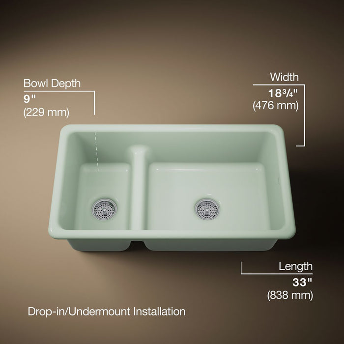 KOHLER K-6625 Iron/Tones Smart Divide 33" top-/undermount double-bowl kitchen sink