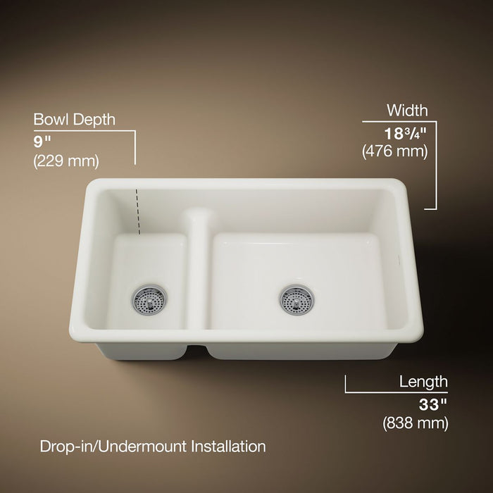KOHLER K-6625 Iron/Tones Smart Divide 33" top-/undermount double-bowl kitchen sink