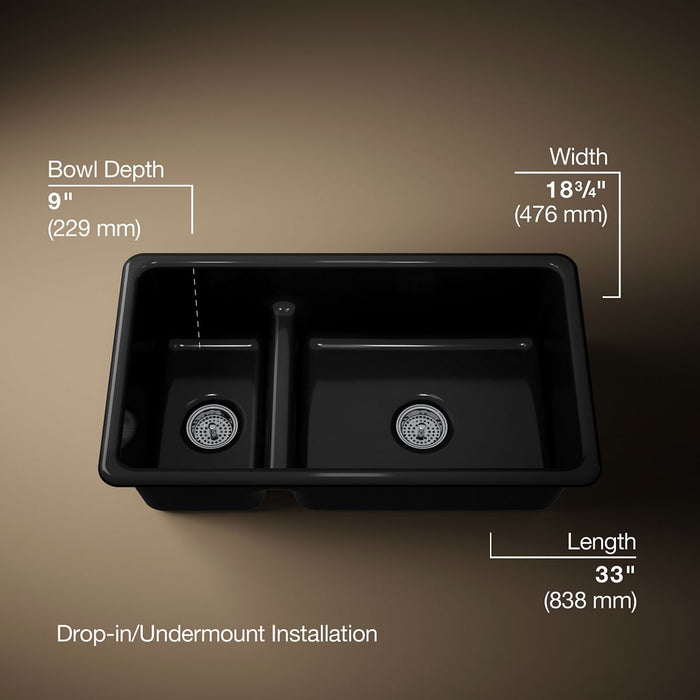 KOHLER K-6625 Iron/Tones Smart Divide 33" top-/undermount double-bowl kitchen sink
