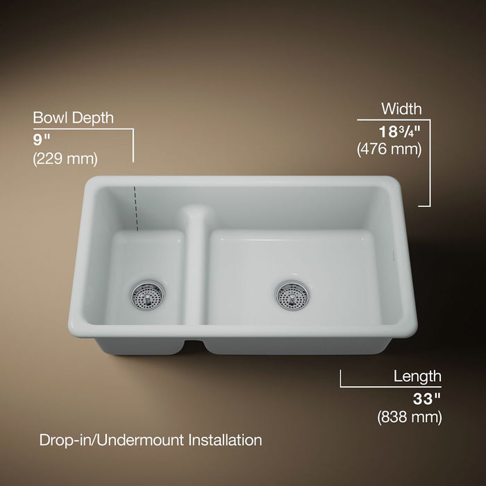 KOHLER K-6625 Iron/Tones Smart Divide 33" top-/undermount double-bowl kitchen sink