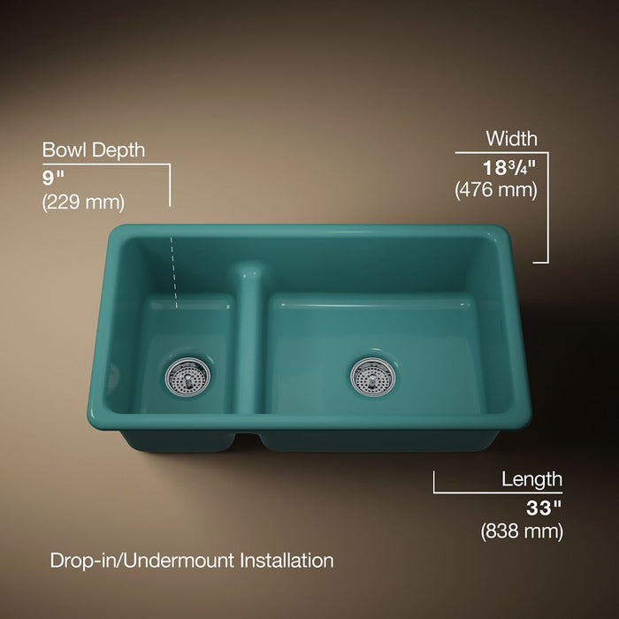 KOHLER K-6625 Iron/Tones Smart Divide 33" top-/undermount double-bowl kitchen sink