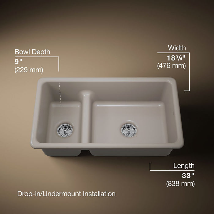 KOHLER K-6625 Iron/Tones Smart Divide 33" top-/undermount double-bowl kitchen sink