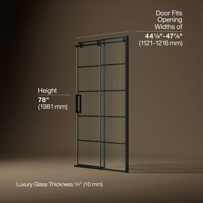 KOHLER K-701695-G79 Composed Sliding shower door, 78" H x 44-1/8 - 47-7/8" W, with 3/8" thick Crystal Clear glass with r